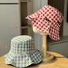 Women's Spring Summer Simple Plaid Bucket Hat Korean Version Fashionable Versatile Sunshade Sunscreen Sweet Bow Basin Hat