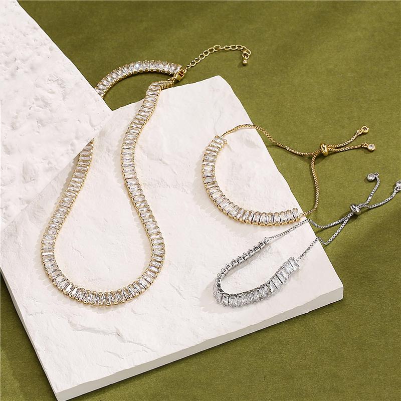18K Gold Plated Brass CZ Teenis Necklace Bracelet,Promotion Beat Lady Luxury Bling CZ Chokers,Iced Out 3A Zircon 4MM Necklace