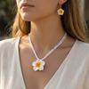Bohemian Big Flower Braided Necklaces Earrings Set for Women Romantic Pink Plumeria Pendant Necklaces Summer Beach Jewelry