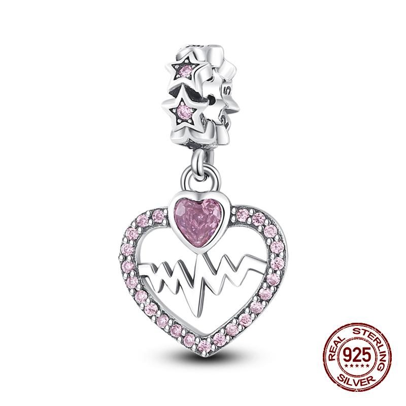 925 стерлингового серебра розового циркония бусины сердцебиение шармы подходят 925 оригинальные браслеты DIY ювелирные украшения подарки на день святого валентина