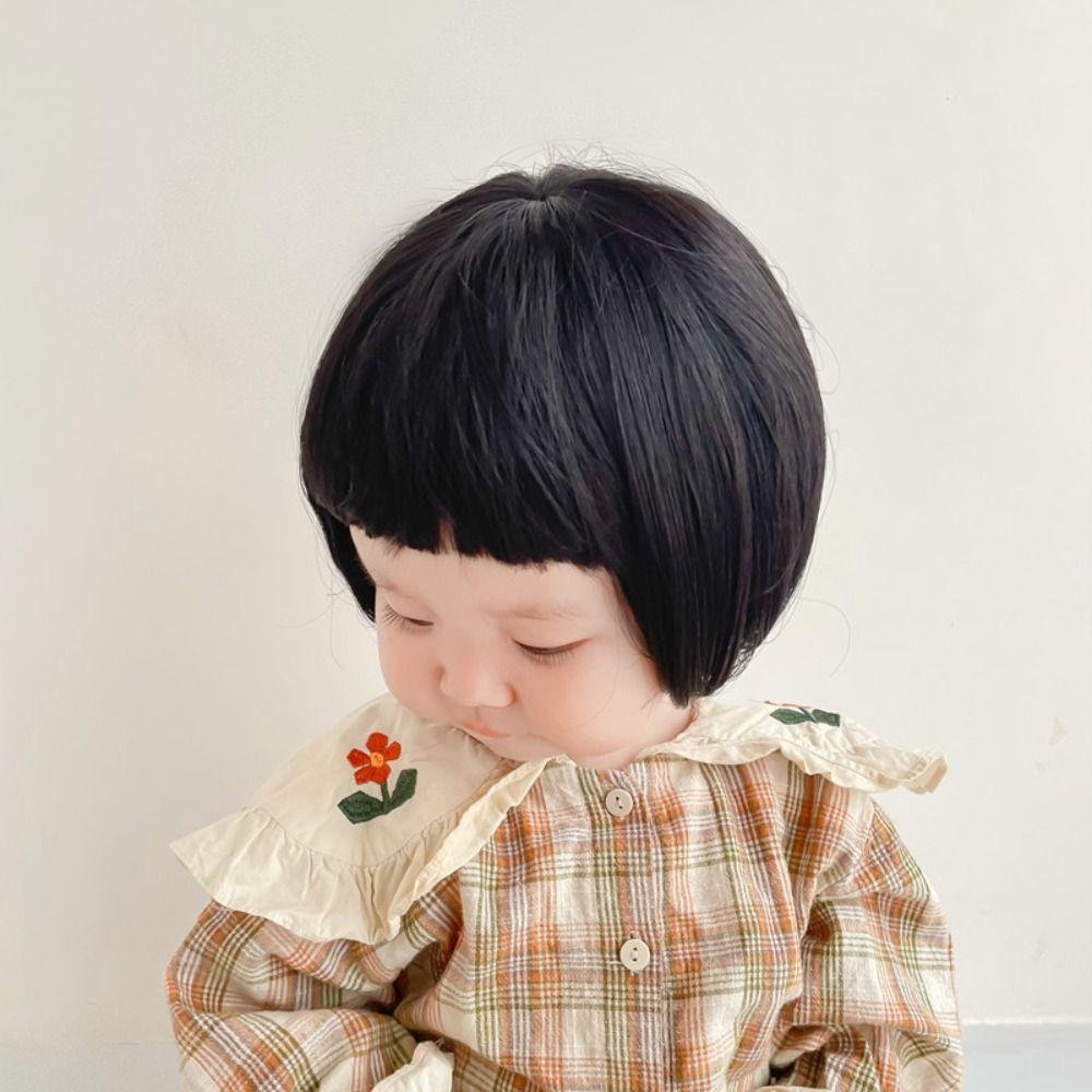 Photography Props Kids Decor Girls Toddler Neat Bang Long Straight Hair Short Bob Wig Baby Hair Wig