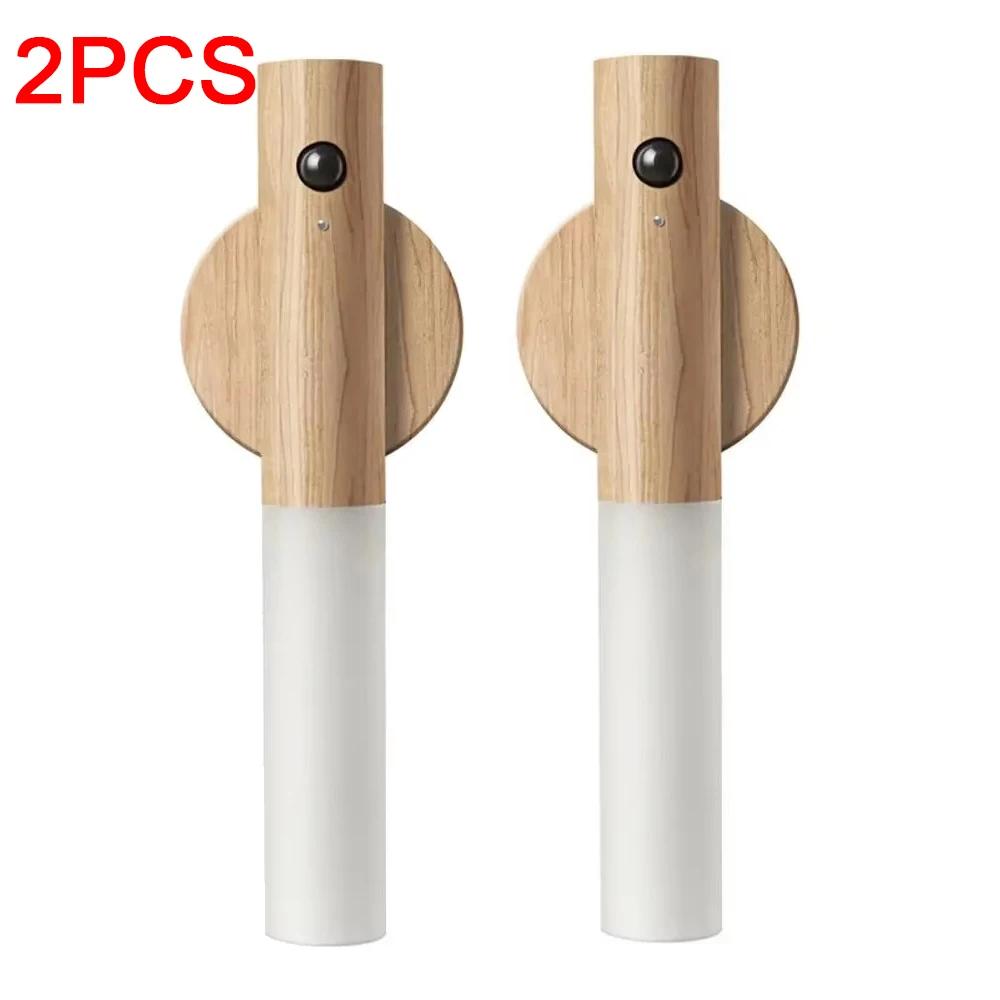 Интеллектуальный деревянный магнитный светильник с присоской, светодиодный зарядный ночник, свет для лестницы, коридора, спальни, атмосферный свет, свет с датчиком движения человеческого тела