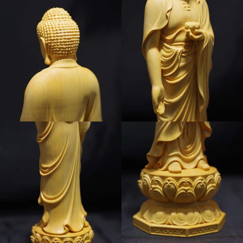 Standing Amitabha Buddha Statue, Approximately 20cm Tall, Made of Natural Boxwood, Amitabha Buddha, Wood Carving, [Product Code]