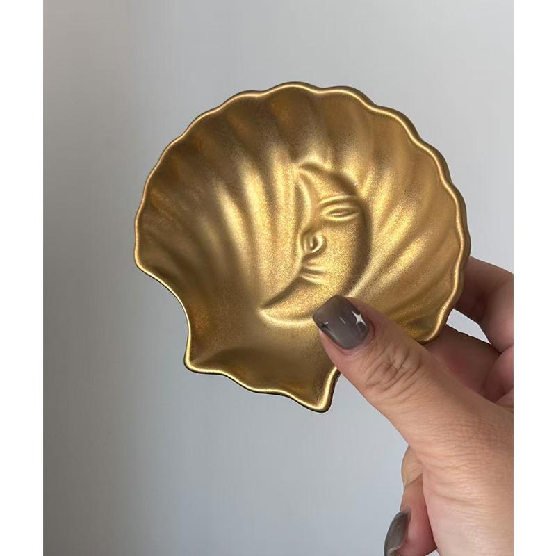 Retro Style Shell Shape Ceramic Tray Jewelry Storage Plate Tray,Gilding Ceramic mini ring, necklace, earring storage tray