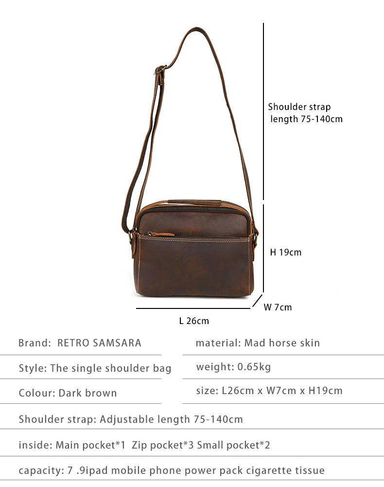 Винтажная мужская сумка-мессенджер из натуральной кожи - Crazy Horse Спортивная сумка через плечо