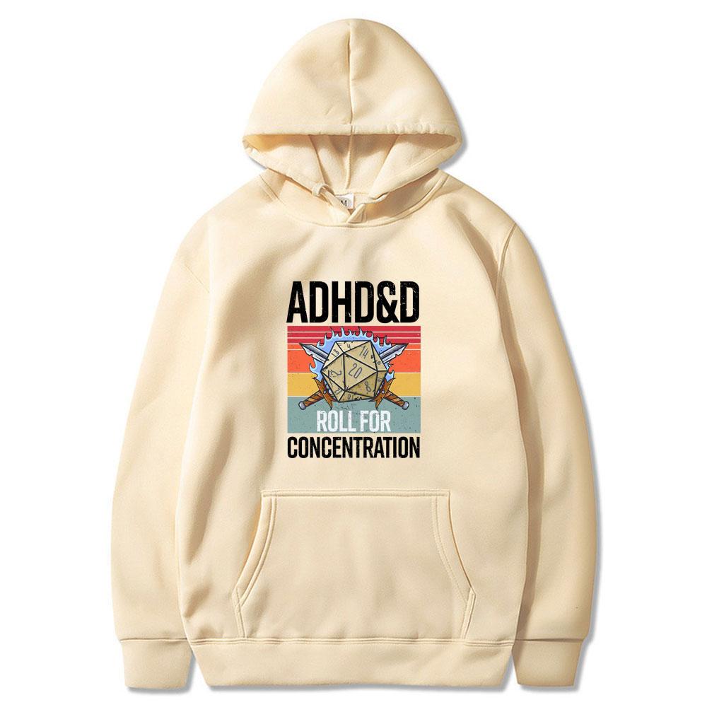 ADHD&D Бросок на концентрацию 2025 Смешной Геймер Подземелья Мастер Подземелий RPG Кубики Дракон Топы Мужчины Женщины Хлопок Винтаж Толстовки и Худи