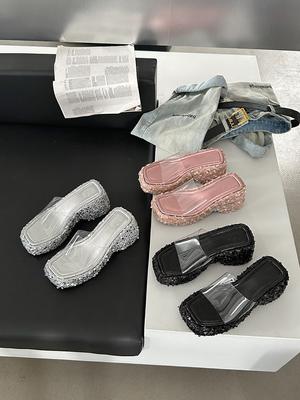 Мода Мода Женские тапочки Лето Улица Вечеринка Туфли на танкетке Высокий каблук Серебристый Розовый Черный Стразы Блестящие Сандалии Тапочки Размер 39