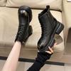 2024 Осень/Зима Новые Британские Стиль Короткие Сапоги Увеличенные Черные Мотоциклетные Короткие Сапоги Женские Модные Толстая Подошва