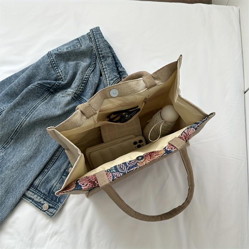 Большая емкость льняная сумка с цветочным принтом женская модная сумка через плечо большая сумка