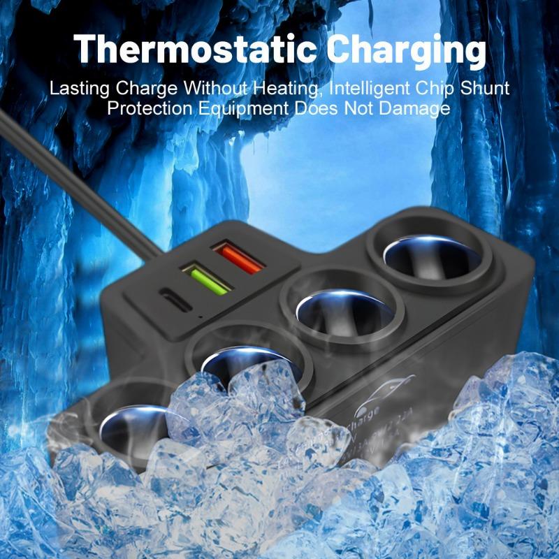 New12V/24V Car Cigarette Lighter Adapter 4-Socket 3.1A Charger Charger USB Car USB+QC3.0+PD3.1A Accessories Port USB 120W