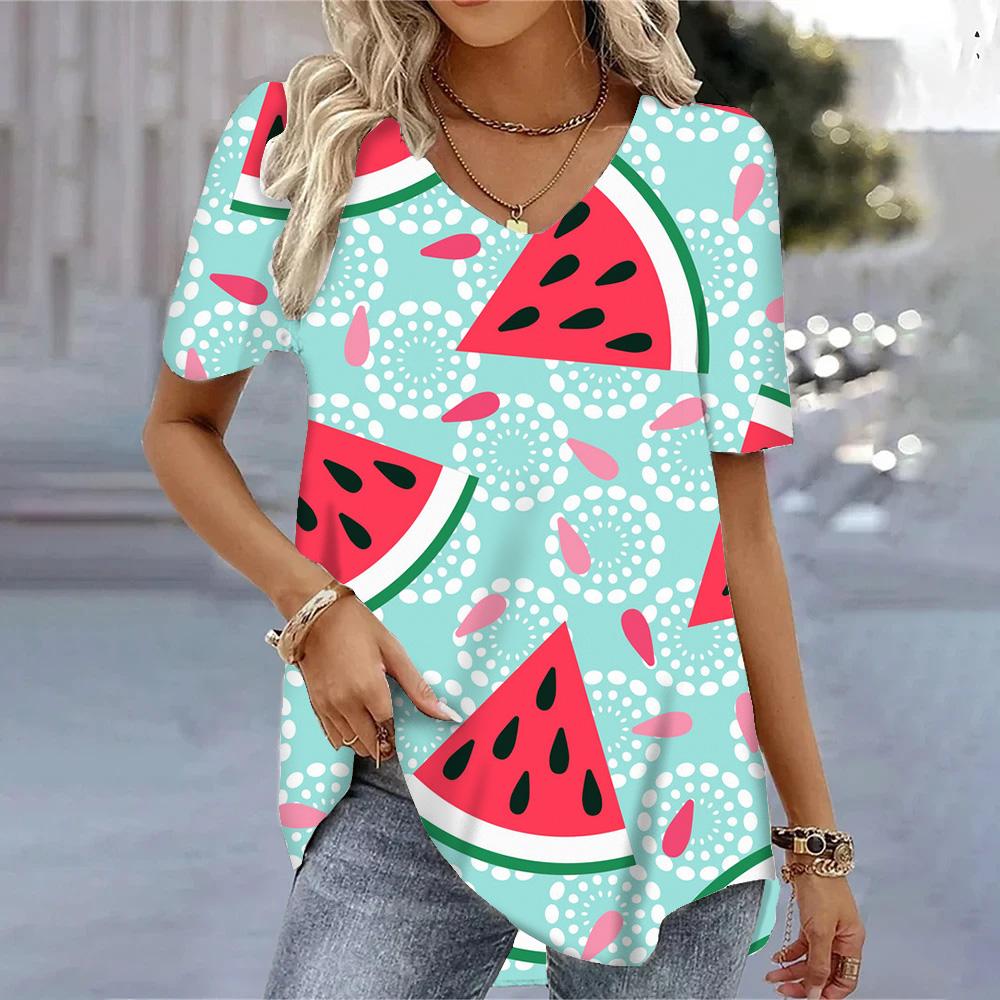 Женская футболка свободного покроя с V-образным вырезом, футболки Kawaii, женские топы с коротким рукавом, повседневные футболки с коротким рукавом, летние пуловеры, блузки