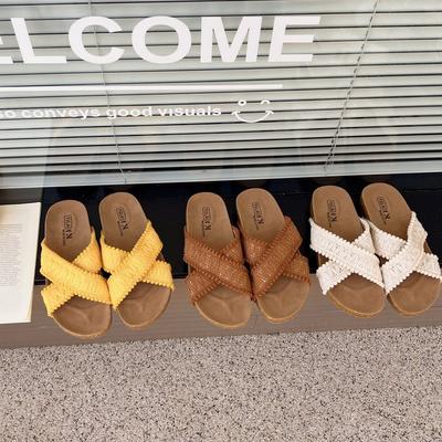 Этнические шлепанцы с перекрестными ремешками женские корейские простые повседневные пробковые шлепанцы прочные легкие нескользящие крутые шлепанцы