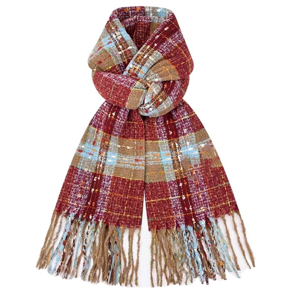 Soft Plaid Knitted Scarf Classic Women Thickened Scarf Gifts Long Tassel Neckscarf Spring