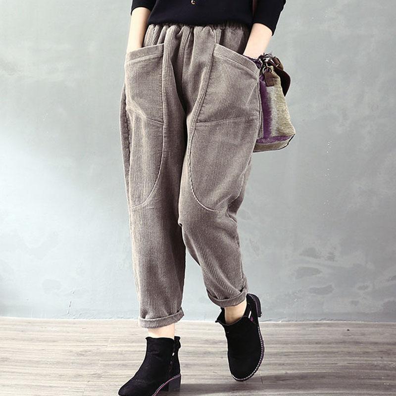 Зимние повседневные вельветовые шаровары женские модные свободные полосатые толстые спортивные брюки теплые простые элегантные брюки