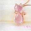 Rose Gold Plated Synthetic Morganite Cat Pendant Necklace for Women Elegant Collarbone Chain Jewelry