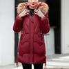 Женская мода с большим воротником для волос, тонкой талией, длинной пуховой хлопковой курткой, хлопковым пальто