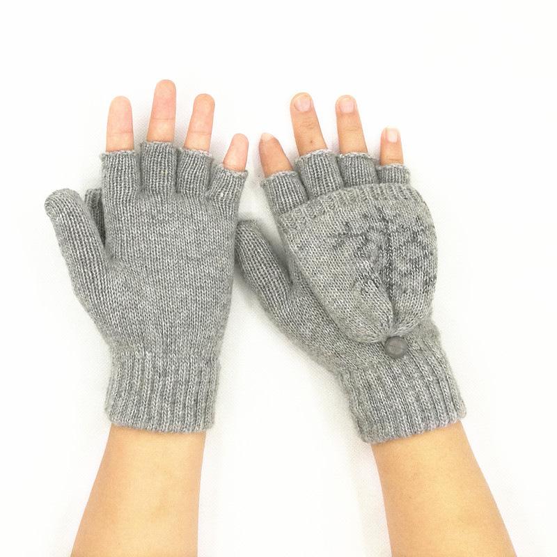 Перчатки мужские и женские двойные вязаные перчатки Snowflake Flip Теплые жаккардовые перчатки с полупальцами