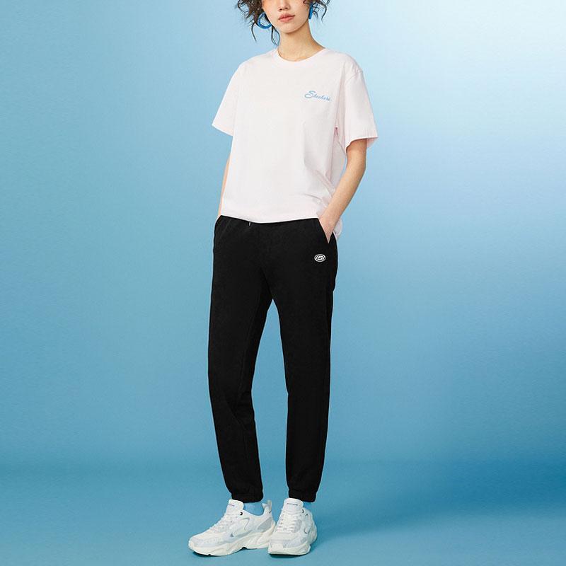 Skechers Однотонные спортивные брюки с шнуровкой и манжетами для улицы, вязаные, женские, низ, угольно-черные L224W051-0018