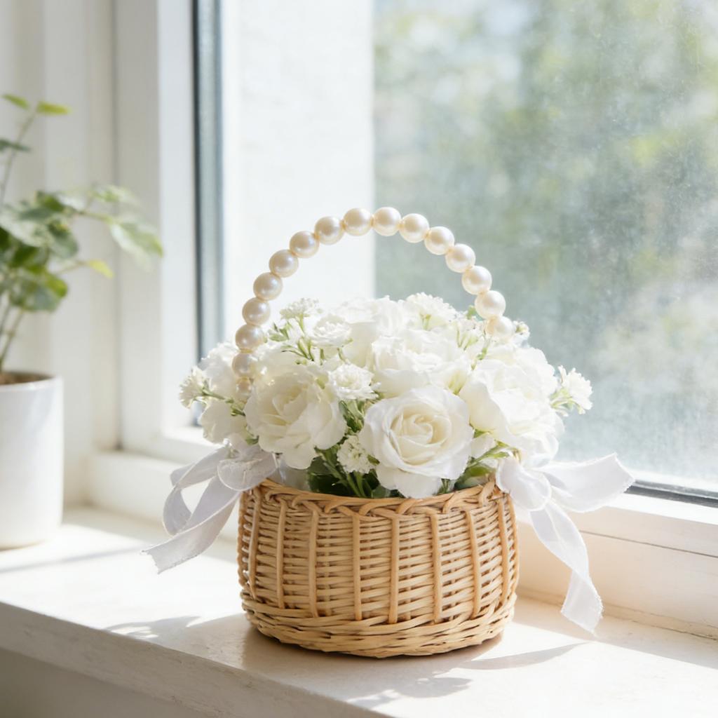 Корзинка для цветов, маленькая плетеная корзина с ручкой, пасхальная корзина для хранения лепестков и конфет, садовый декор для дома, плетеная корзина из цветов