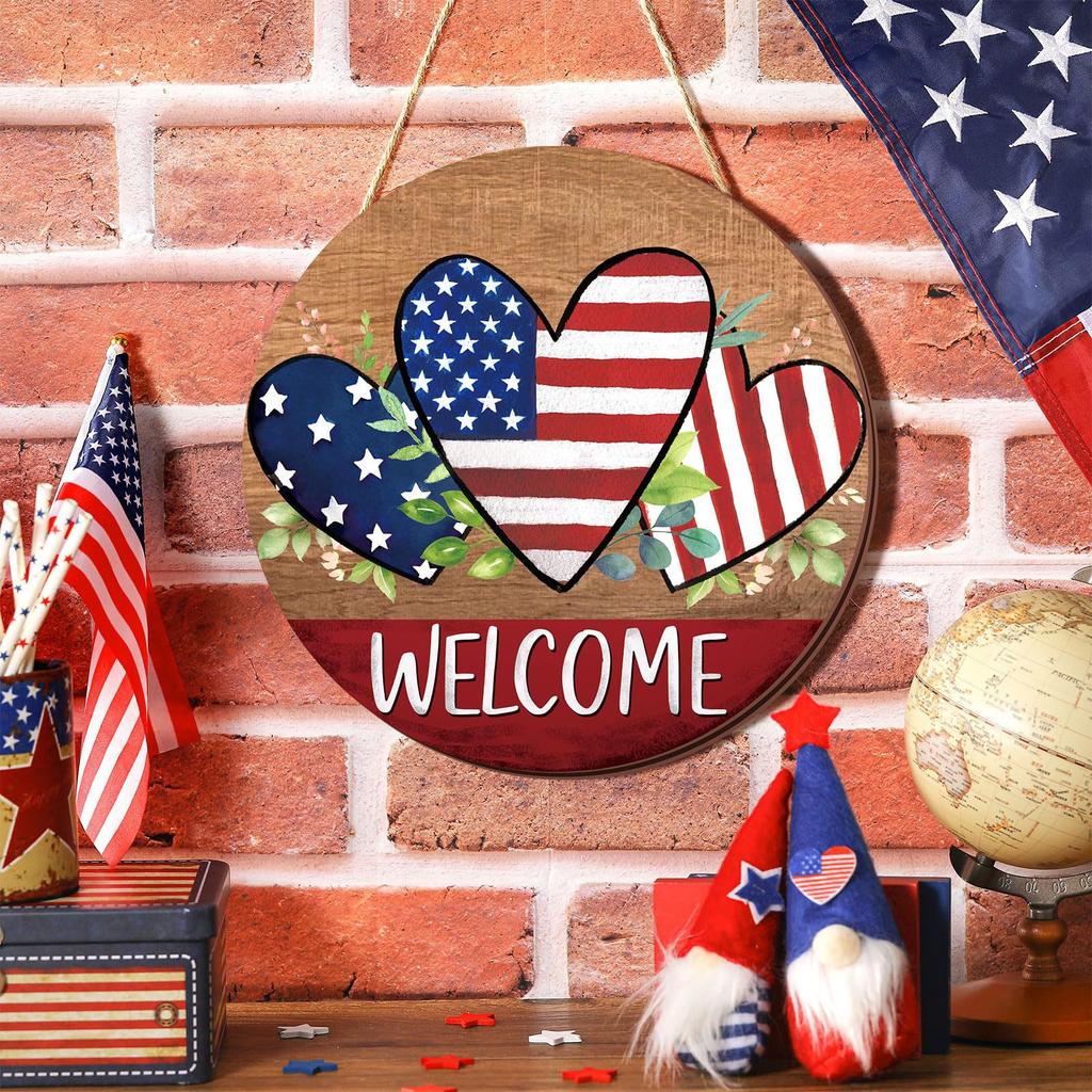 Independence Day Wooden Doorplate Welcome Sign Door Home Decoration Hanging Sign