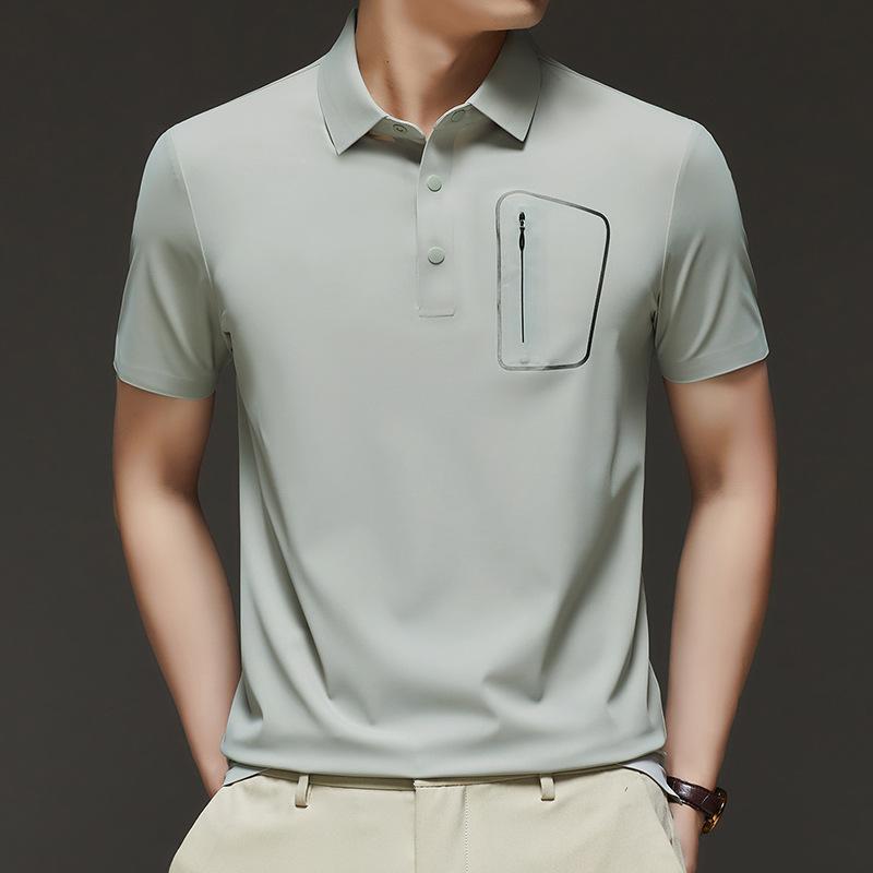 Мужская модная брендовая футболка с коротким рукавом, фирменная футболка с карманом и лацканами, рубашка поло в стиле знаменитостей из Интернета, облегающая футболка с коротким рукавом