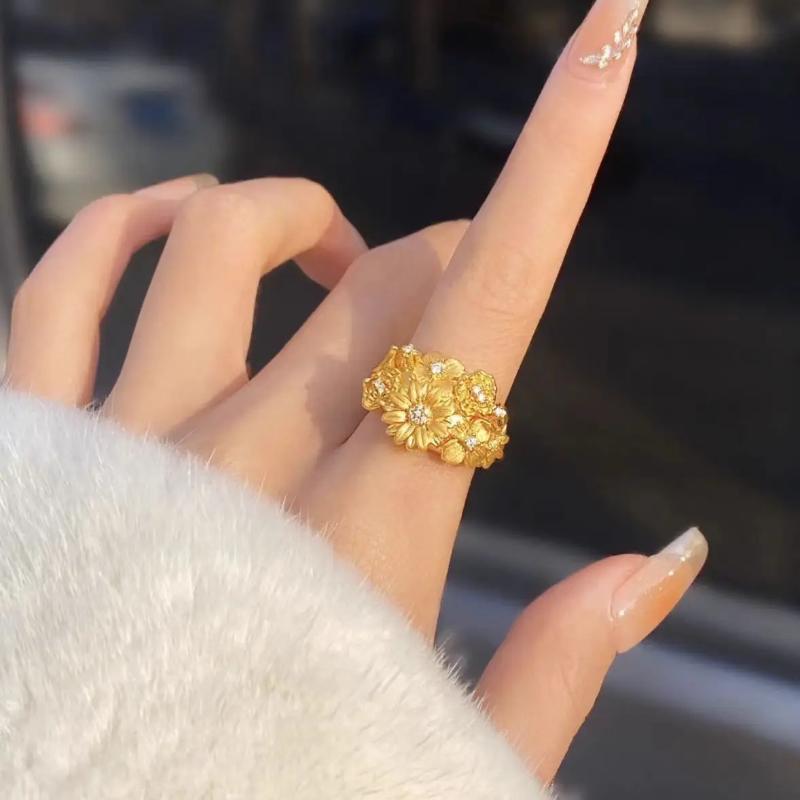 925 Серебряные цветы, похожие на парчу, новое китайское кольцо, женское позолоченное свадебное кольцо в стиле ретро с инкрустацией цирконием