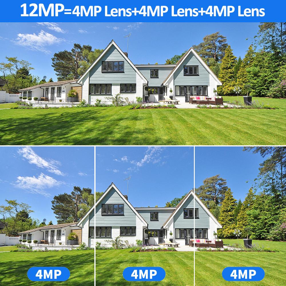 Triple-Lens Triple-Screen WiFi Surveillance Camera, Auto-Tracking IP Security Cam