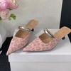 Leopard Women Pointed Toe Slippers Elegant Heeled Shoes Casual Slingback Pumps Woman Cozy Sandals 2025 Summer Lady Shoes