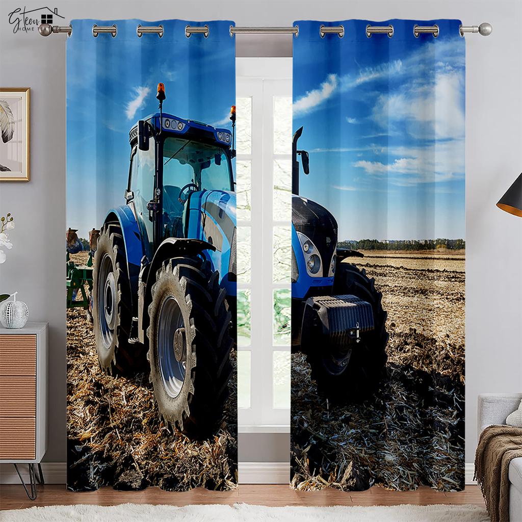 Трактор 3D Печатные Шторы Спальня Гостиная Кухня Оконные Шторы 100% Полиэстер Волокно Шторы Домашнее Украшение 2 ШТ.