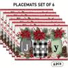 4/6pcs Christmas Placemats, Winter Elements with Poinsettia Branches, Pine Needles, Pine Cones, and Snowflakes Linen Table Mats, Suitable for Holiday