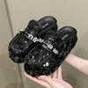Fashion Baotou Women's Slippers 2024 Spring And Summer New Sequin Rhinestone Thick Sole Fashion Hundred Match Mueller Shoes Lazy Shoes
