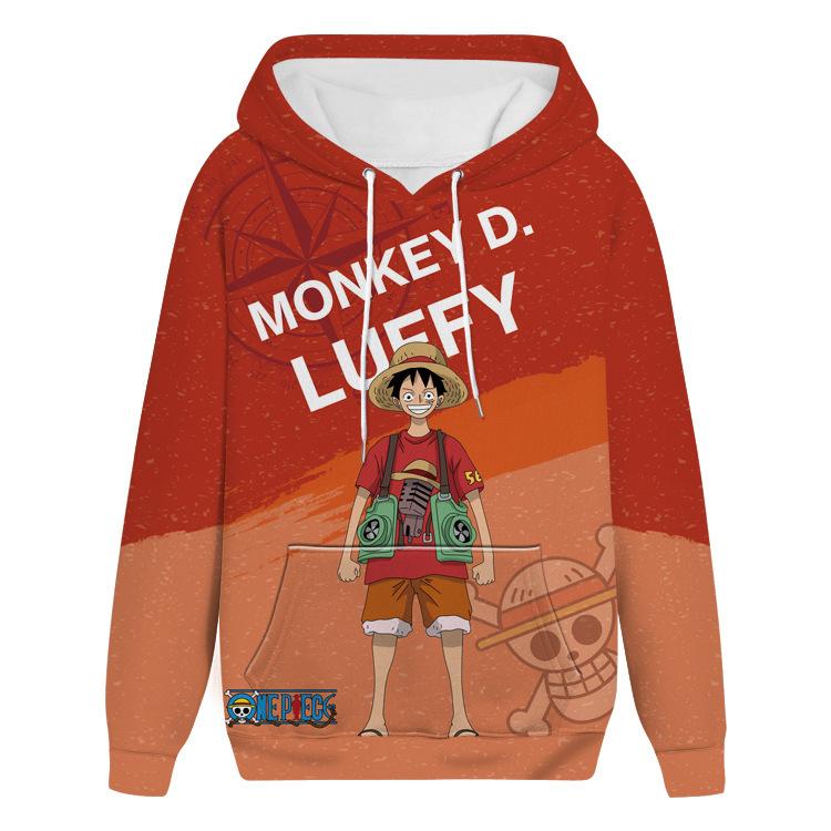 Аниме One Piece Луффи 3D Худи с полным принтом Унисекс Манки Д. Луффи Графический Пуловер Толстовка
