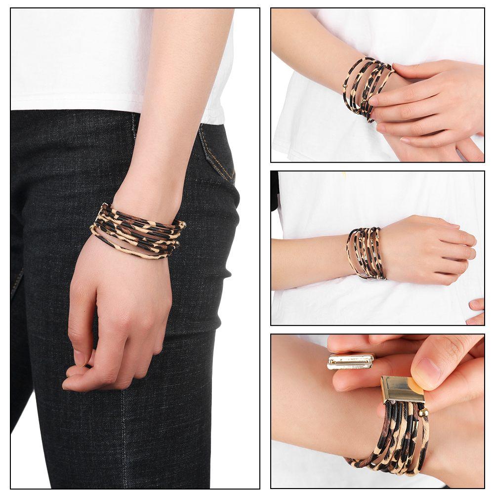 Women Jewelry Leopard Leather Bangle Wide Wristband Bracelets & Bangles Magnetic Clasp Bracelet