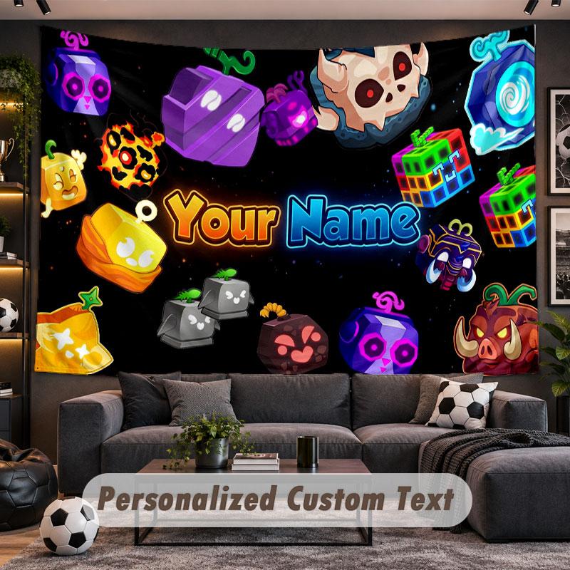 Wall Hanging Tapestry Custom NameBlox Fruits Pattern Personalized Printed Fabric Wall Decor