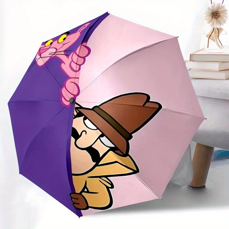 Pink Panther Detective Automatic Open/Close Umbrella   Compact Travel Umbrella, 8 Rib Heavy Duty Construction, Ideal Gift, 174
