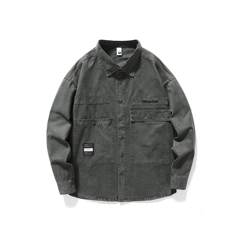 Толстая ретро-стираемая мужская рубашка с длинными рукавами, свободная, большого размера, модная брендовая американская повседневная рубашка-рубашка для инструментов
