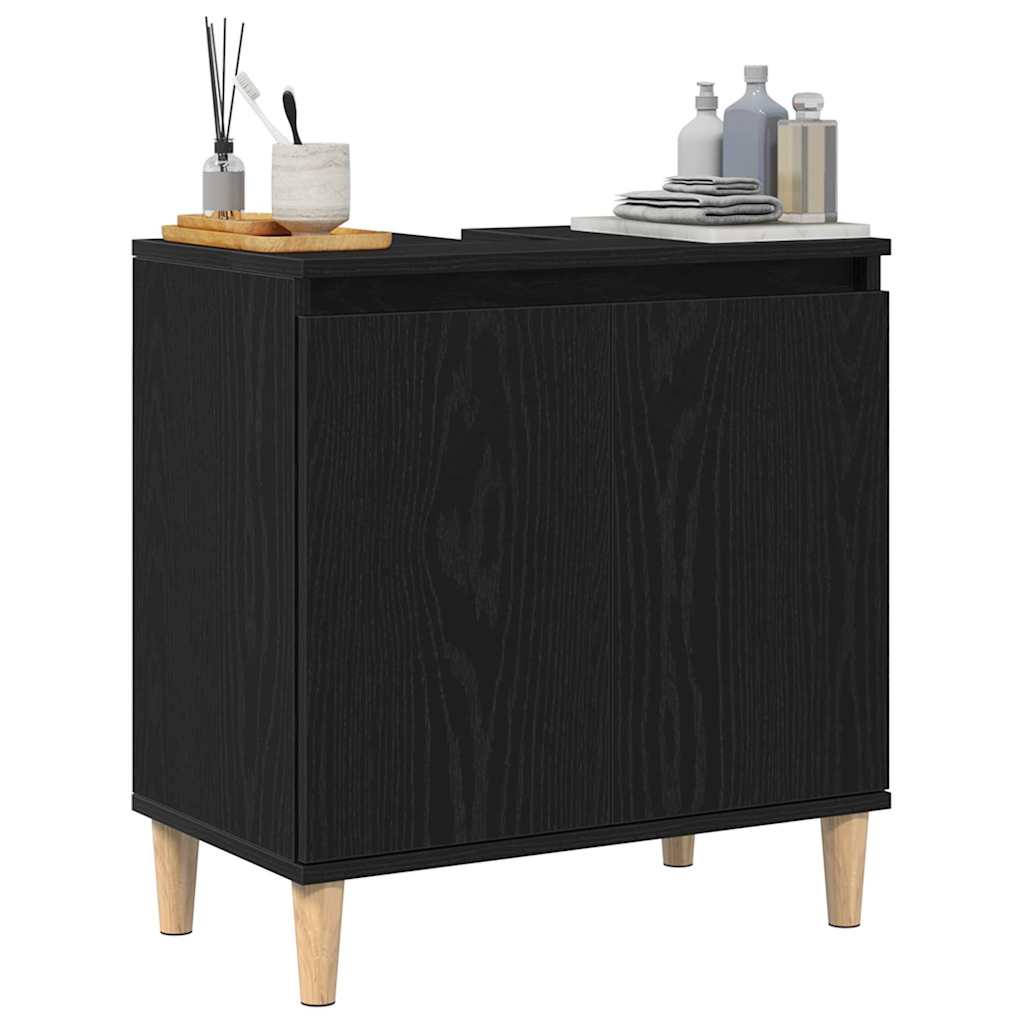 Wall Mounted Bathroom Sink Cabinet with Door Black Oak Effect 58 x 33 x 60 cm