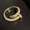 14K Real Gold Plating AAA+ Zircon Simple Snake Shaped Nail Open Ring Elegant Women Daily Workday Ring Party Jewelry
