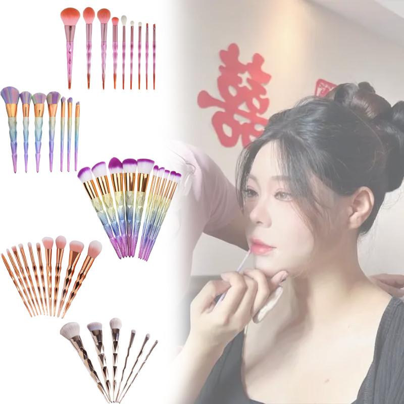 Набор из 10 кистей для макияжа с 3D градиентом и синтетическим ворсом для профессионального использования