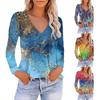 Women's Casual V-Neck Gradient Print Loose T-Shirt Pullover Long Sleeve