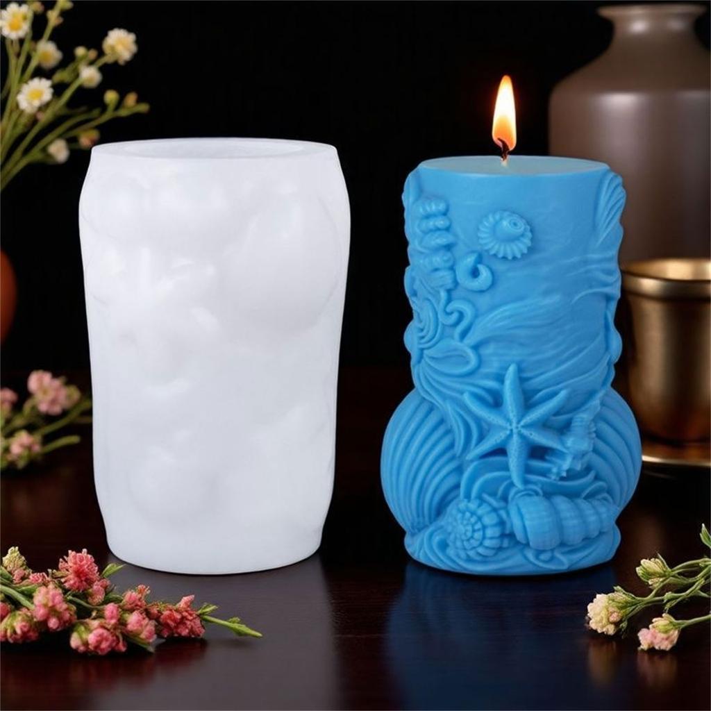 Силиконовая форма на морскую тематику для изготовления свечей из эпоксидной смолы, мыла, шоколада, рельефная цилиндрическая силиконовая форма