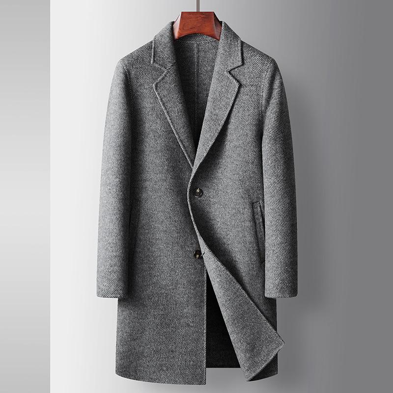 Handmade Double-Sided Woolen Men's Coat Autumn Winter Mid To Long Length Youth Light Luxury Business Wool Windbreaker Jacket