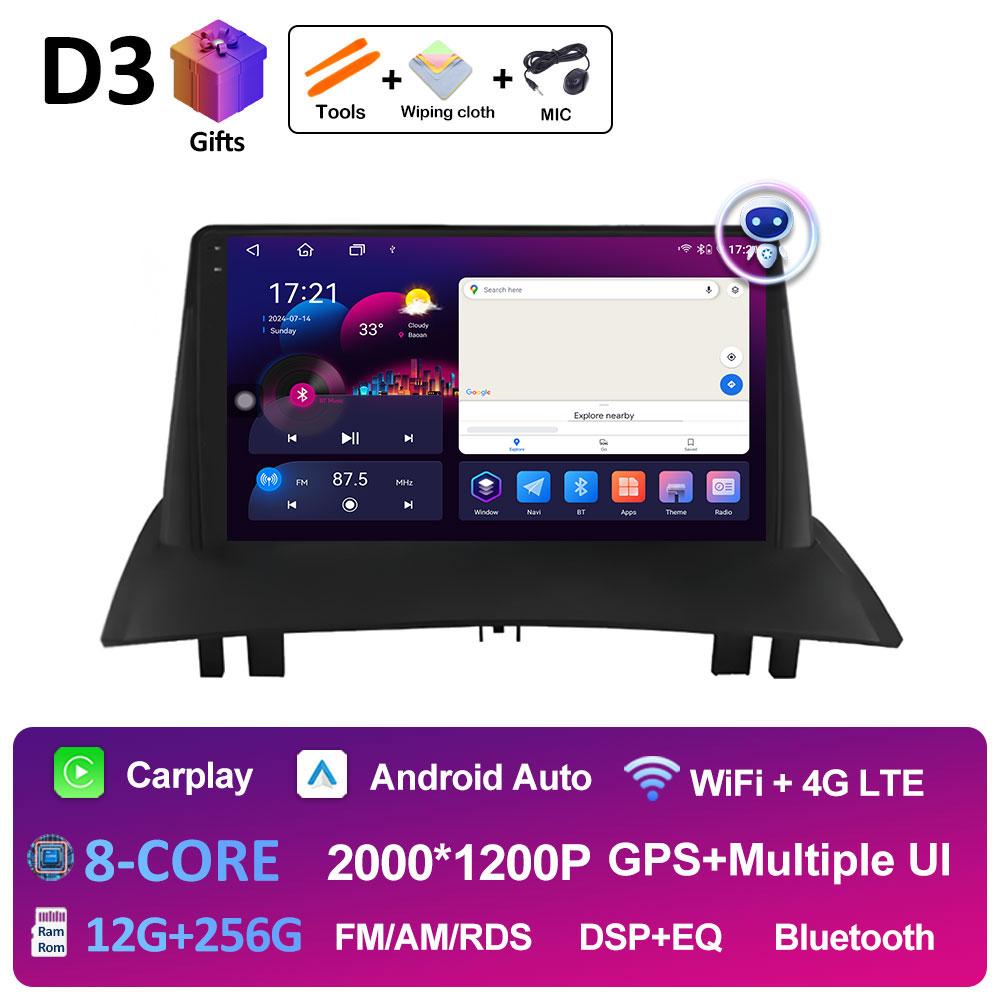 Для Renault Megane 2 2002 2003 2004 2005 - 2009 Беспроводная навигация Carplay GPS Android 14 DSP Стерео Авторадио Сенсорный экран 4G