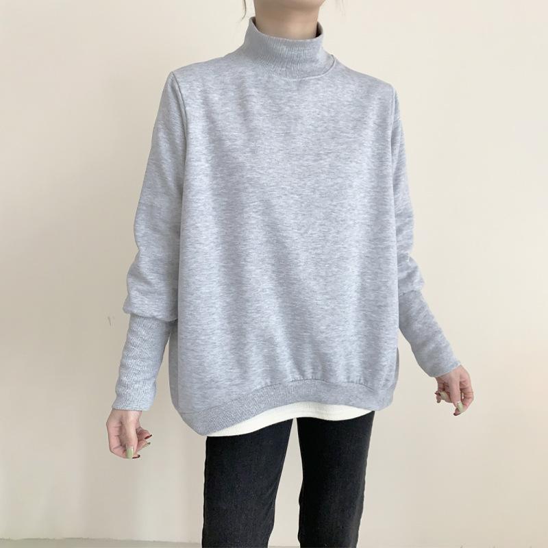 Осень и Зима Свитшот женский с полувысоким воротом и длинными рукавами, дизайн манжет, свободный, повседневный, простой, однотонный свитер-топ