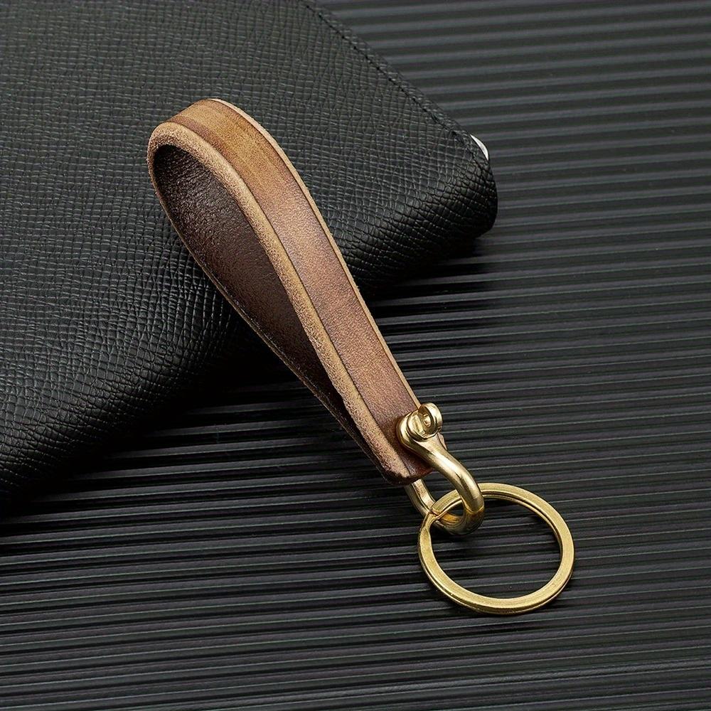 1PC Retro Leather Car Keychain Accessories Creative Brass Horseshoe Buckle Leather Wipe Color Pendant Keyring Lanyard