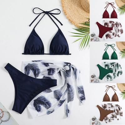 Женский комплект бикини из 3 предметов, треугольный, дерзкий, купальники с милым принтом, купальники с юбкой-накидкой