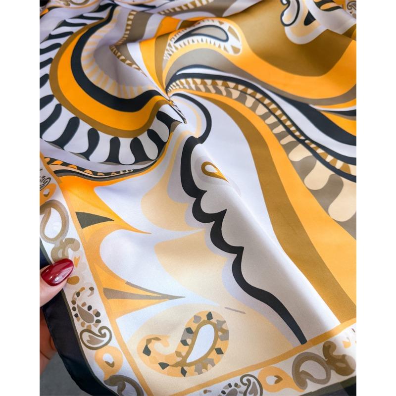 Women S Geometric Abstract Printed Silk Like Square Scarf For Sun Protection