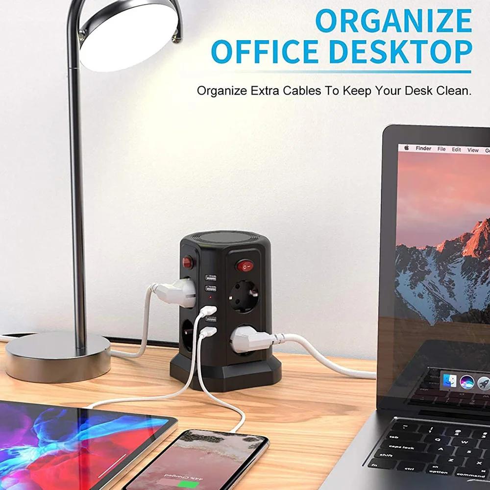 Melery Вертикальный удлинитель с защитой от перенапряжения, вилка ЕС, электрическая розетка USB, башенный выключатель DE, розетки, удлинитель 1,8 м