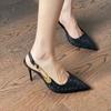 Black Rhinestone High Heels Women's 2025 New Pointed Thin Heel Metal One-word Buckle Celebrity Banquet Bag Head Sandals