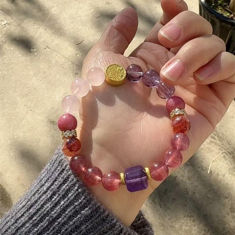 Natural Crystal Multi-Gemstone Five Elements Bracelet - Gold, Wood, Water, Fire, Earth Balance - Innovative and Popular Cultural Creation Bracelet